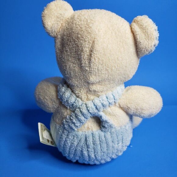 CUTE Vintage Stuffed Animal White Sitting Baby Teddy Bear Rattle Plush Toy Soft - Picture 4 of 10